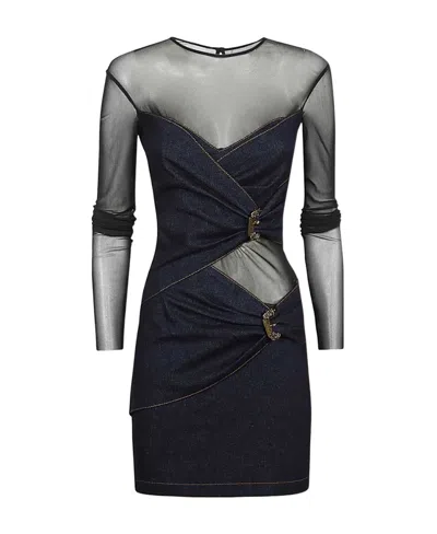 Versace Jeans Long-sleeved Denim Dress In Black