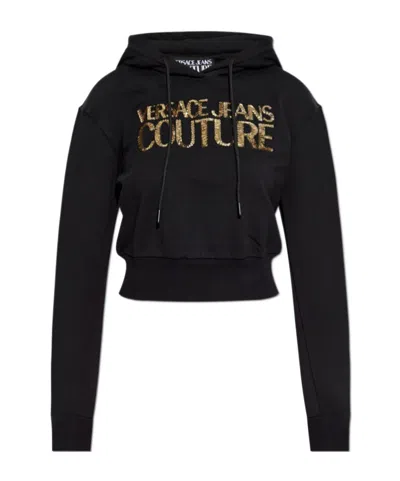 Versace Jeans Long-sleeved Hooded Hoodie In Black