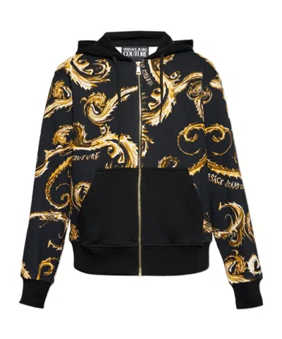 Versace Jeans Long-sleeved Hooded Hoodie In Black