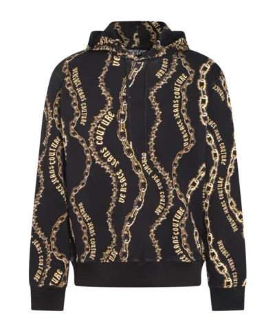 Versace Jeans Long-sleeved Hooded Hoodie In Black