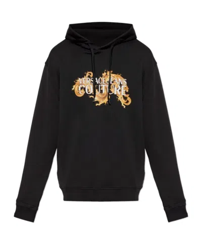 Versace Jeans Long-sleeved Hoodie In Black