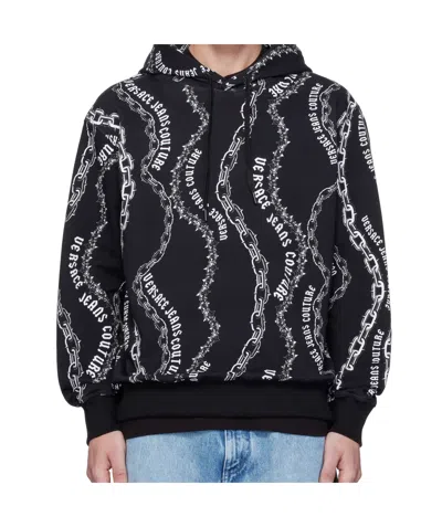 Versace Jeans Long-sleeved Hoodie In Black