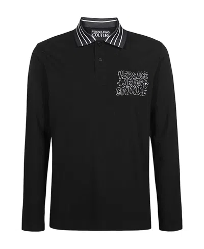 Versace Jeans Long-sleeved Polo Shirt In Black