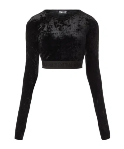 Versace Jeans Long-sleeved Short Top In Black