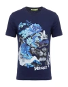 Versace Jeans Man T-shirt Navy Size M Cotton, Elastane In Navy