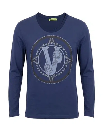Versace Jeans Man T-shirt Navy Size S Cotton In Blue