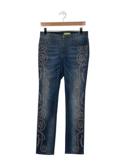 Pre-owned Versace Jeans Mid-rise Straight Leg Jeans In Blue