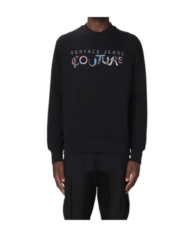 Versace Jeans Mirrored-style Mismatch Logo Sweatshirt In Black