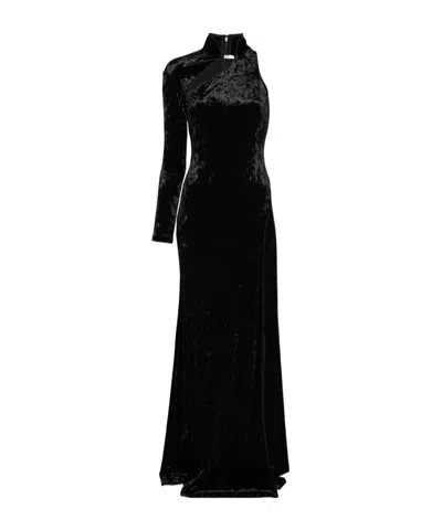 Versace Jeans One-sleeve Velvet Maxi Dress In Black