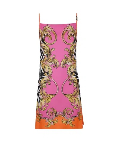 Versace Jeans Outline Barocco Mini Dress In Pink