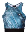 Versace Jeans Patch Denim Crop Top In Blue