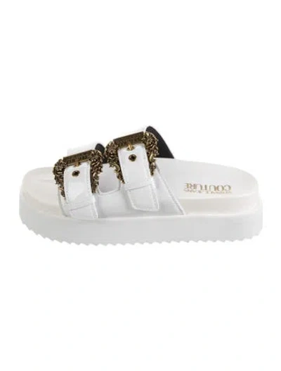 Pre-owned Versace Jeans Patent Leather Slides In White