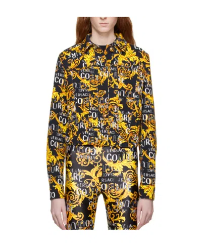 Versace Jeans Pattern Denim Jacket In Black