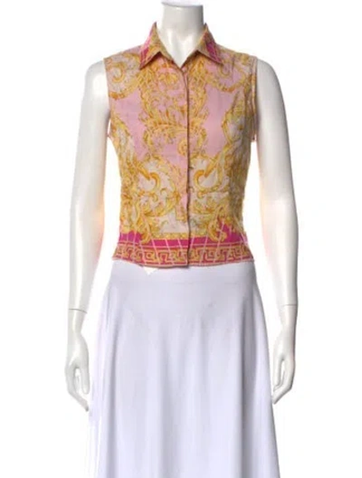 Pre-owned Versace Jeans Patterned Sleeveless Button-up Top In Pink