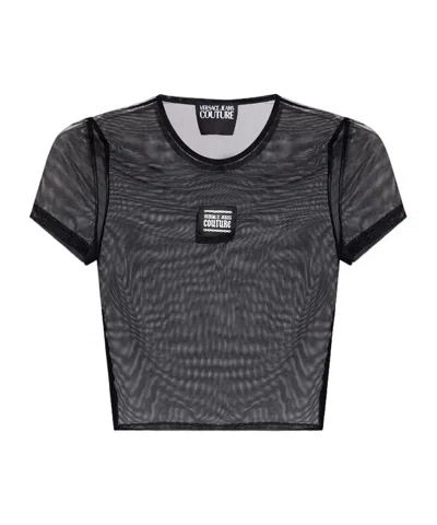 Versace Jeans Piece Number-logo Mesh T-shirt In Black