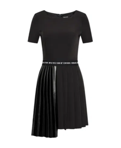 Versace Jeans Pleated Asymmetric T-shirt Dress In Black