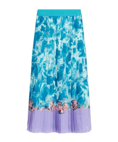 Versace Jeans Pleated Midi Skirt In Blue