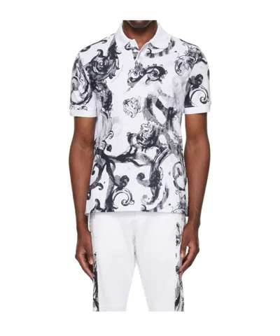 Versace Jeans Printed Button-down Polo Shirt In White