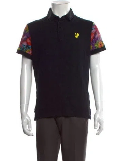 Pre-owned Versace Jeans Printed Collar Polo Shirt In Black