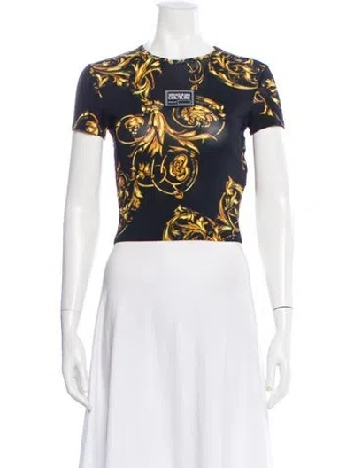 Pre-owned Versace Jeans Printed Crew Neck Crop Top In Black/gold