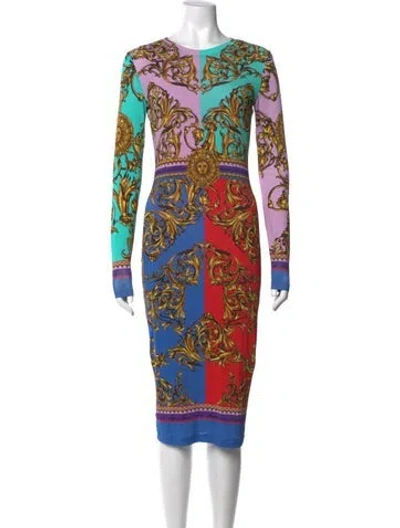 Pre-owned Versace Jeans Printed Midi Length Dress In Purple