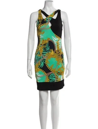 Pre-owned Versace Jeans Printed Mini Dress In Black