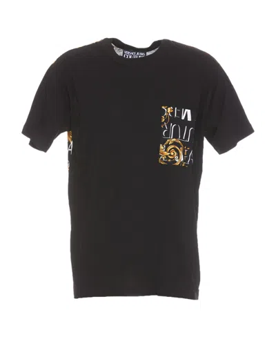 Versace Jeans Printed-pocket Cotton T-shirt In Black