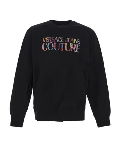 Versace Jeans Printed Round-neck Sweater In Black