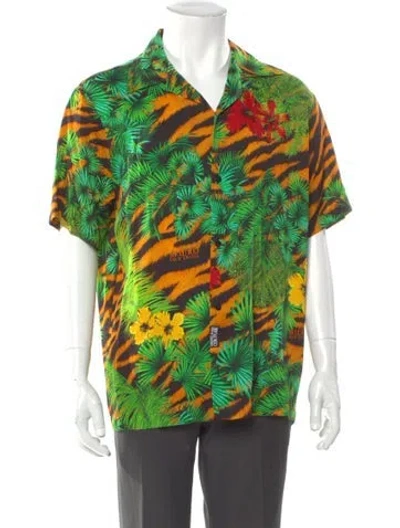 Pre-owned Versace Jeans Printed Short Sleeve Shirt W/ Tags In Green