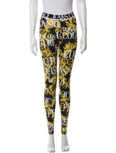 Pre-owned Versace Jeans Printed Skinny Leg Pants In Black