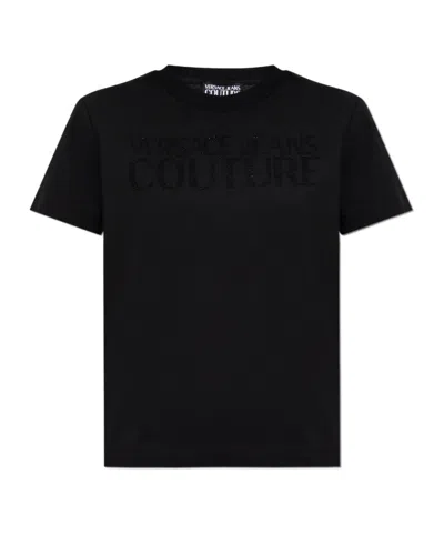 Versace Jeans Rhinestone-logo Cotton T-shirt In Black