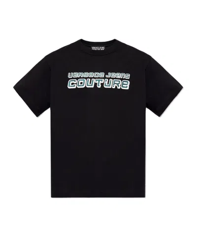 Versace Jeans Rhinestone-logo T-shirt In Black