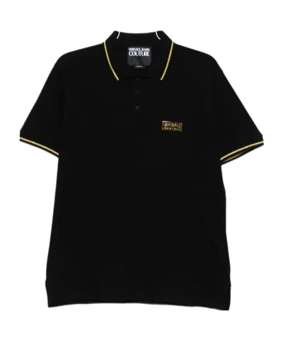 Versace Jeans Ribbed-trim Polo Shirt In Black