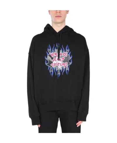 Versace Jeans Rock Logo-print Hoodie In Black