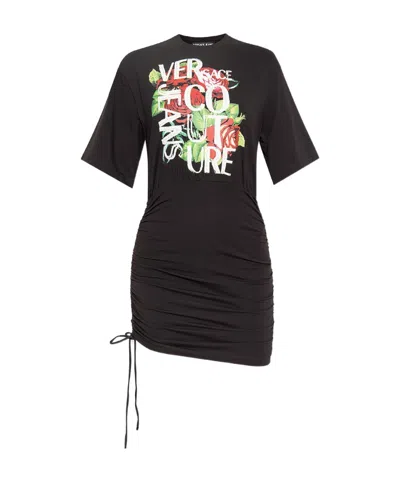 Versace Jeans Roses Logo-print T-shirt Dress In Black