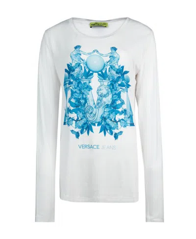Versace Jeans Round Collar And Long-sleeved T-shirt In Blue