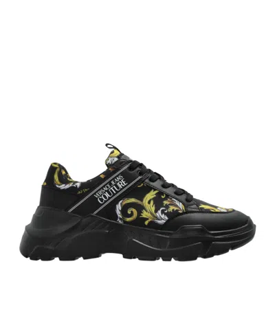 Versace Jeans Round Head Low-cut Sneakers In Black