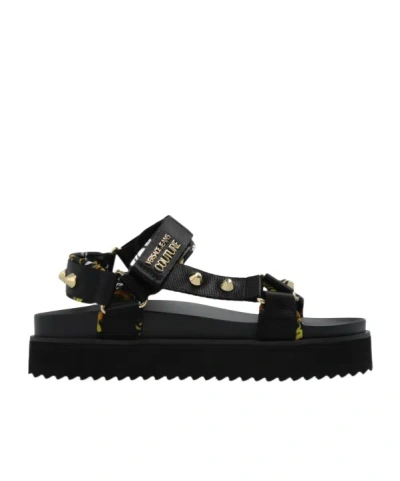 Versace Jeans Round-headed Flat Sandals In Black