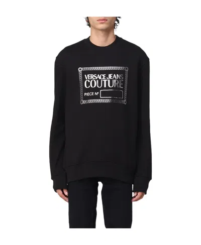 Versace Jeans Round-necked Logo Sweater In Black