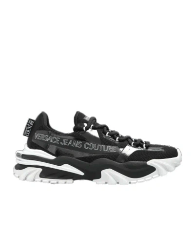 Versace Jeans Round Toe Low Top Sneakers In Black