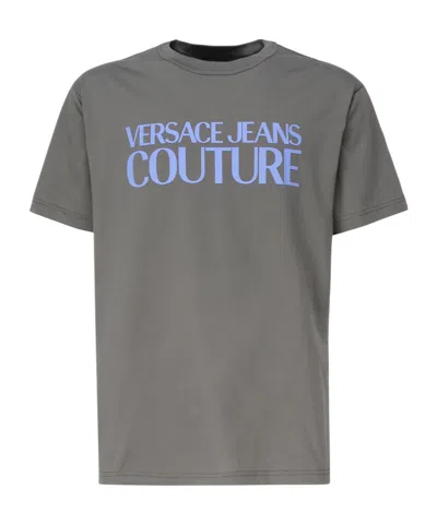 Versace Jeans Rubberised-logo T-shirt In Gray