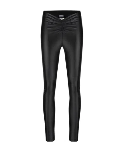 Versace Jeans Ruched Coated Leggings In Black