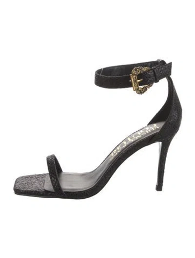 Pre-owned Versace Jeans Satin Animal Print Sandals In Black