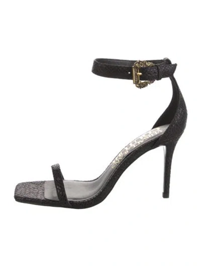 Pre-owned Versace Jeans Satin Animal Print Sandals In Black