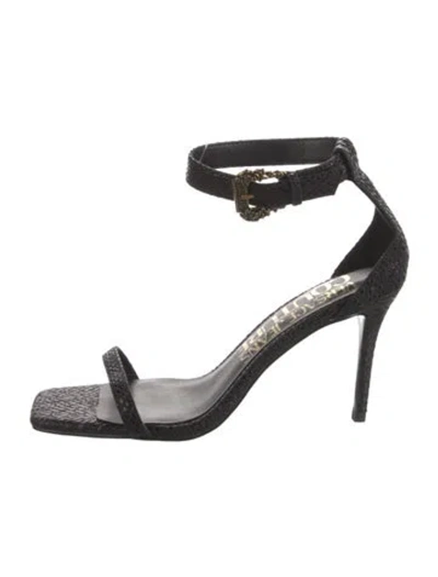Pre-owned Versace Jeans Satin Animal Print Sandals In Black