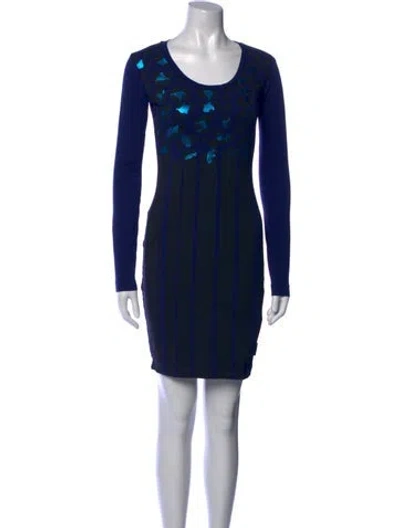 Pre-owned Versace Jeans Scoop Neck Mini Dress In Blue