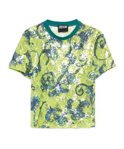 Versace Jeans Sequin-embellished T-shirt In Green
