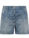Versace Jeans Shorts With Baroque Pattern Silhouette In Blue
