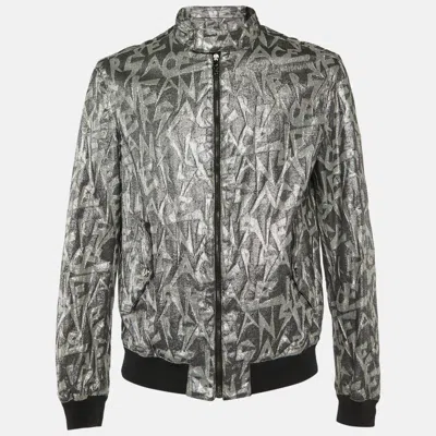 Pre-owned Versace Jeans Silver Metallic Jacquard Bomber Jacket L