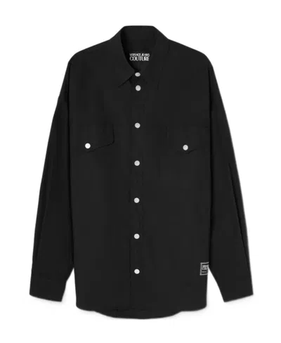 Versace Jeans Single-breasted Long-sleeved Shirt In Black